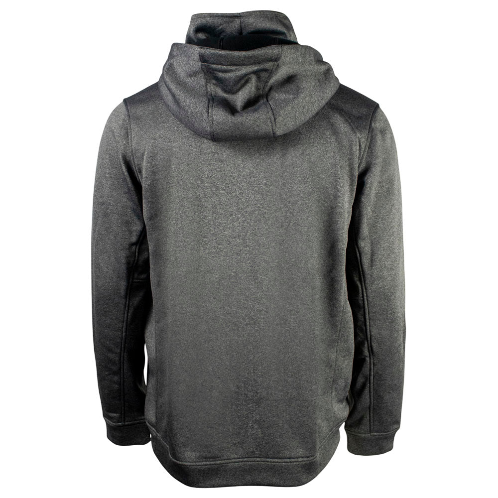 Back of a charcoal grey aftco hoodie.