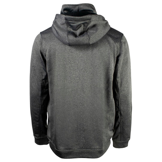 Back of a charcoal grey aftco hoodie.