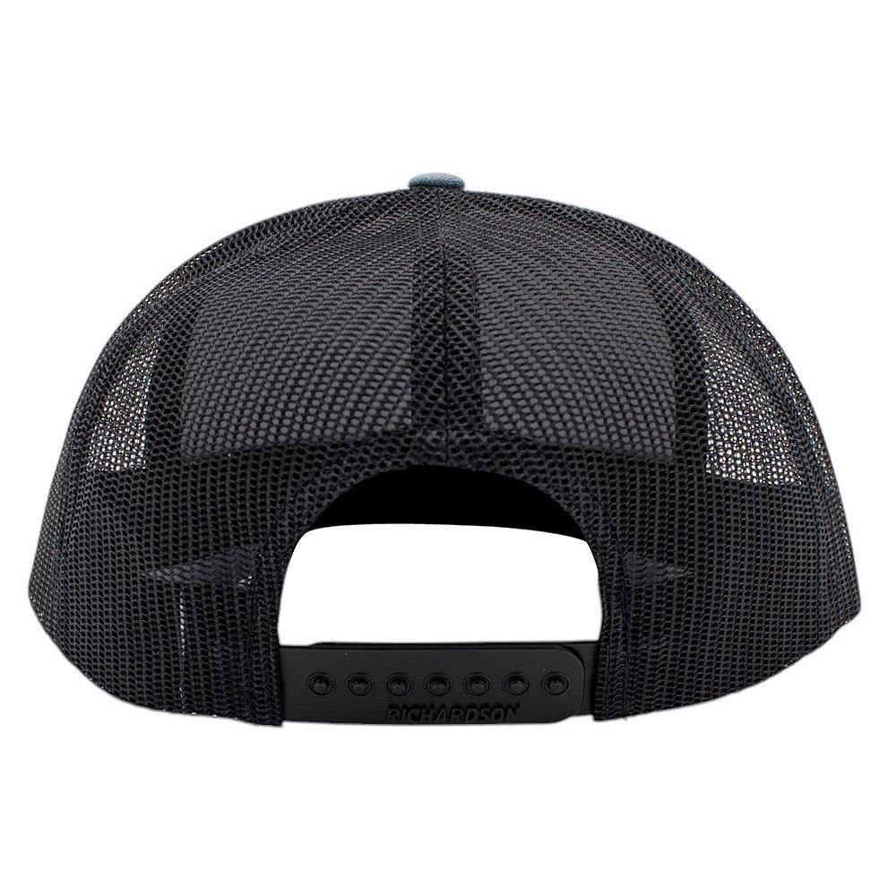 Back view of a black mesh cap
